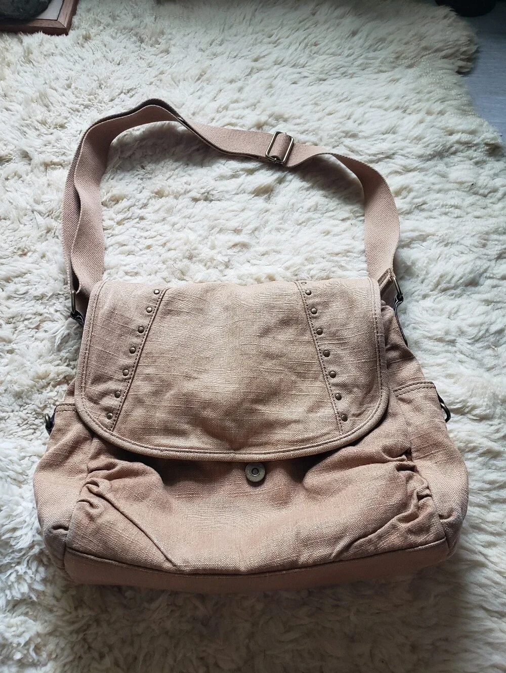 Large Vintage Fossil Canvas Messenger Bag Crossbody